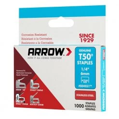 T50 1/4 in. Stainless-Steel Staples (1,000-Pack) by Arrow -Porter-Cable Sales Shop arrow staples 504ss1 44 1000