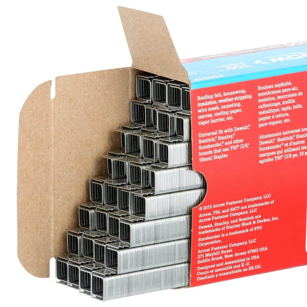 T50 3/8 in. Leg x 3/8 in. Crown Galvanized Steel Staples (5,000-Pack) by Arrow 4 T50 3/8 in. Leg x 3/8 in. Crown Galvanized Steel Staples (5,000-Pack) by Arrow - Image 2