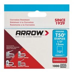T50 1/2 in. Stainless-Steel Staples (1,000-Pack) by Arrow -Porter-Cable Sales Shop arrow staples 508ss1 4f 1000