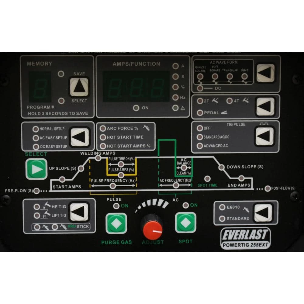 250 Amp PowerTIG 255EXT IGBT Digital Inverter AC/DC Stick/TIG Welder with High Frequency and Lift TIG Start, 120V/240V by Everlast 6 250 Amp PowerTIG 255EXT IGBT Digital Inverter AC/DC Stick/TIG Welder with High Frequency and Lift TIG Start, 120V/240V by Everlast - Image 4