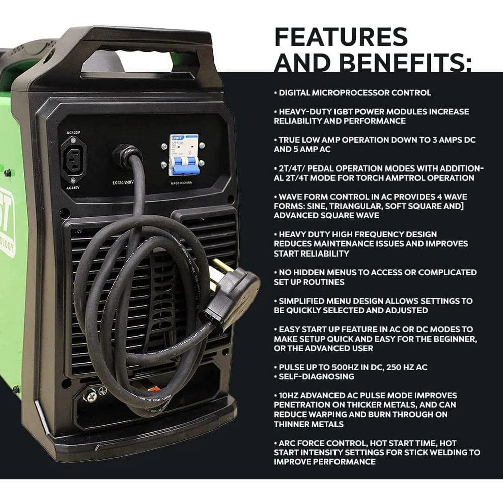 250 Amp PowerTIG 255EXT IGBT Digital Inverter AC/DC Stick/TIG Welder with High Frequency and Lift TIG Start, 120V/240V by Everlast 7 250 Amp PowerTIG 255EXT IGBT Digital Inverter AC/DC Stick/TIG Welder with High Frequency and Lift TIG Start, 120V/240V by Everlast - Image 5