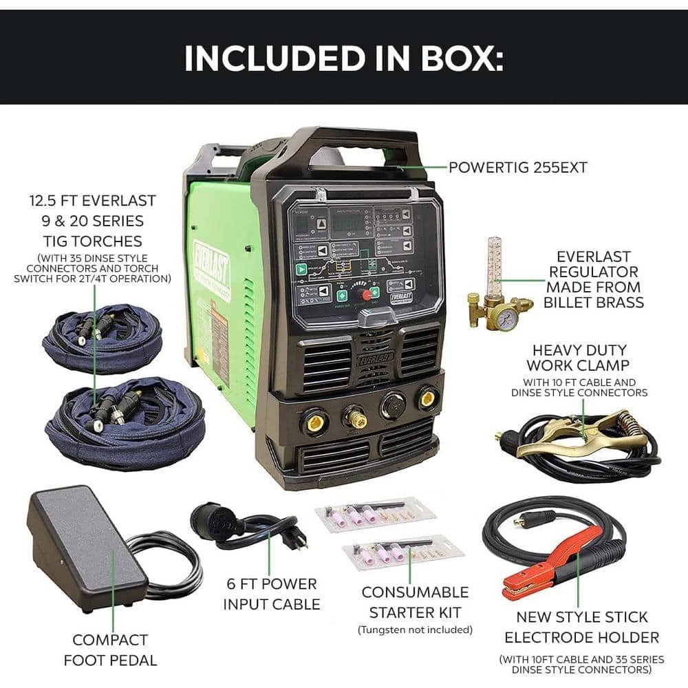 250 Amp PowerTIG 255EXT IGBT Digital Inverter AC/DC Stick/TIG Welder with High Frequency and Lift TIG Start, 120V/240V by Everlast 5 250 Amp PowerTIG 255EXT IGBT Digital Inverter AC/DC Stick/TIG Welder with High Frequency and Lift TIG Start, 120V/240V by Everlast - Image 3