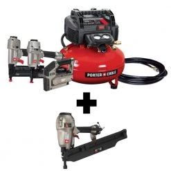 6 Gal. 150 PSI Portable Electric Air Compressor 16 & 18-GA Nailer, 3/8 in. Stapler and Framing Nailer Combo Kit (4-Tool) by Porter-Cable